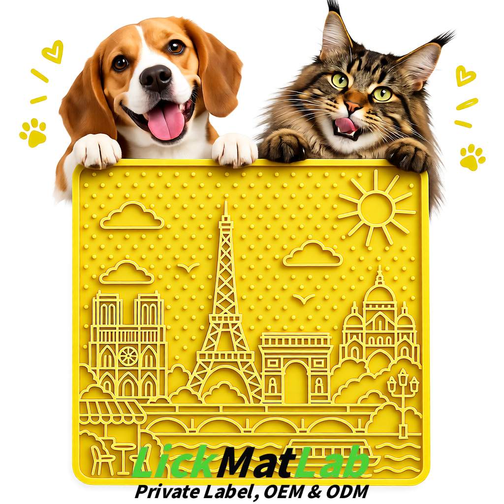 Lemon Yellow French-Inspired Paris Lick Mats for Pets | Private Label