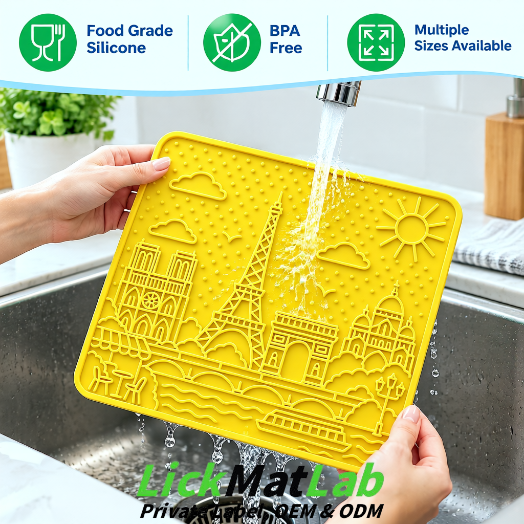 Lemon Yellow French-Inspired Paris Lick Mats for Pets | Private Label