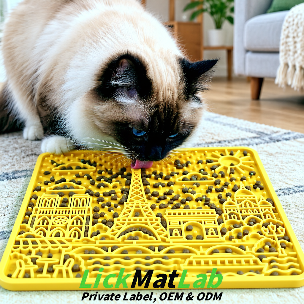Lemon Yellow French-Inspired Paris Lick Mats for Pets | Private Label
