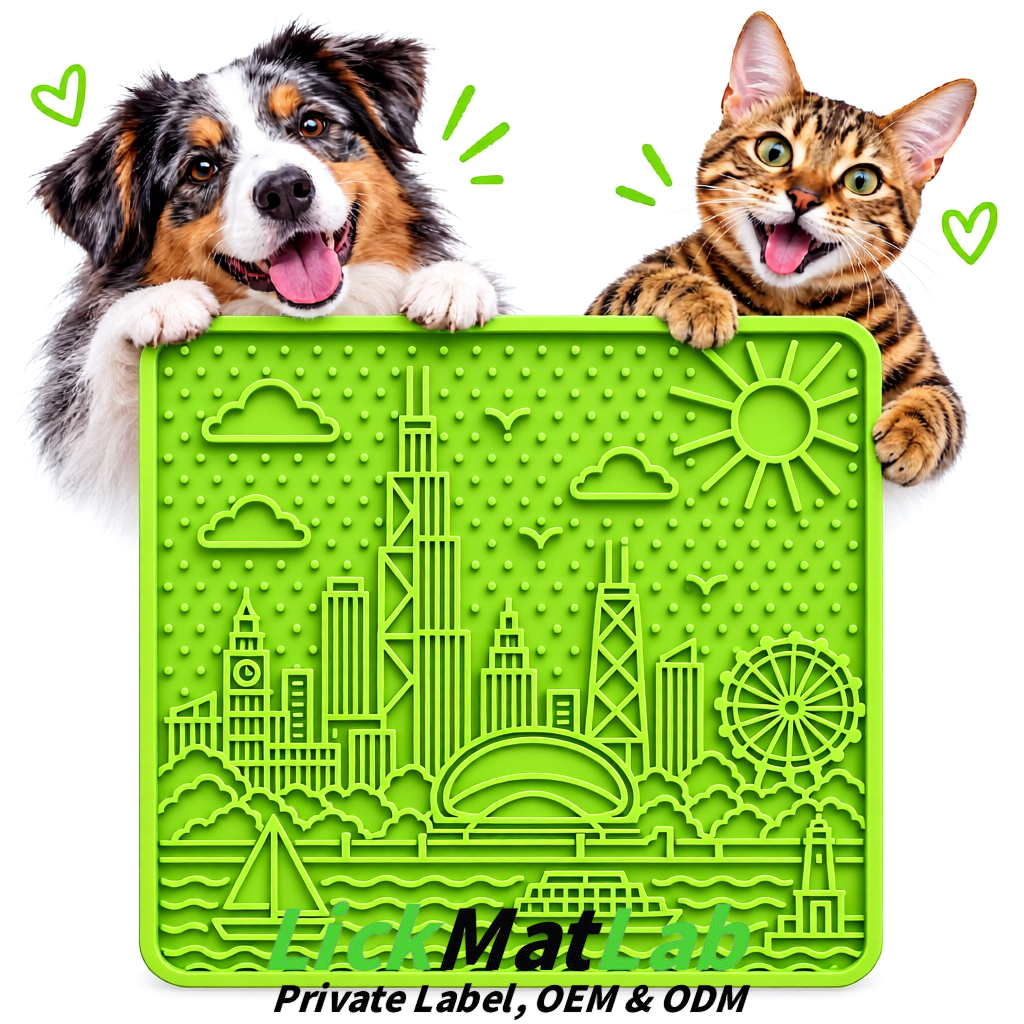 Lime Green Chicago Skyline Lick Mats for Dogs & Cats | Private Label