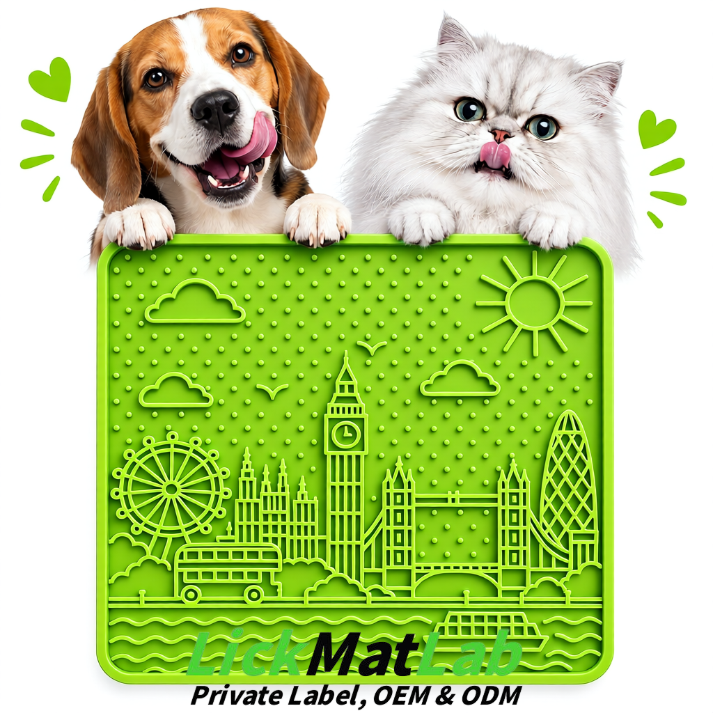 Lime Green London-Themed Lick Mats for Dogs & Cats | Custom Logo