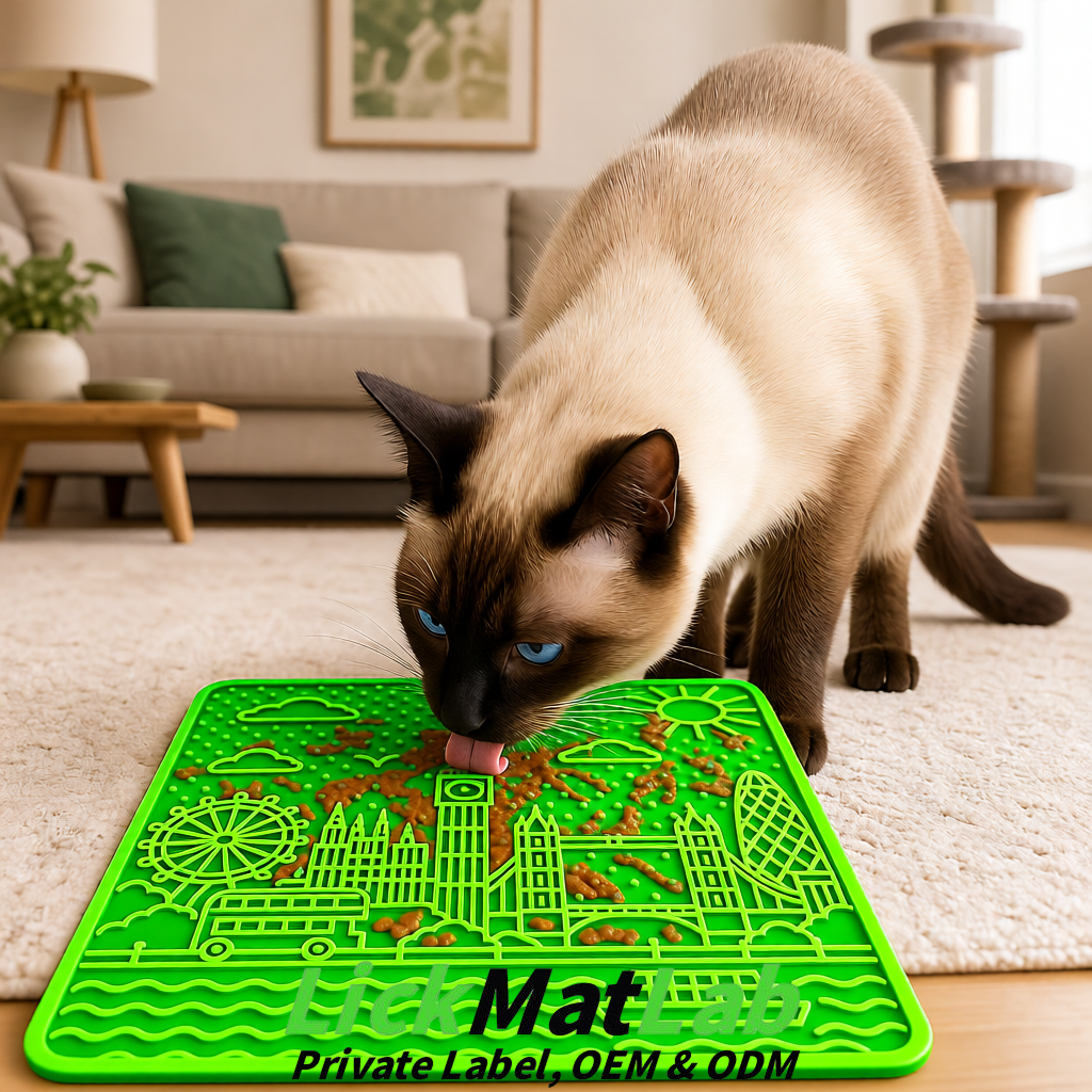 Lime Green London-Themed Lick Mats for Dogs & Cats | Custom Logo