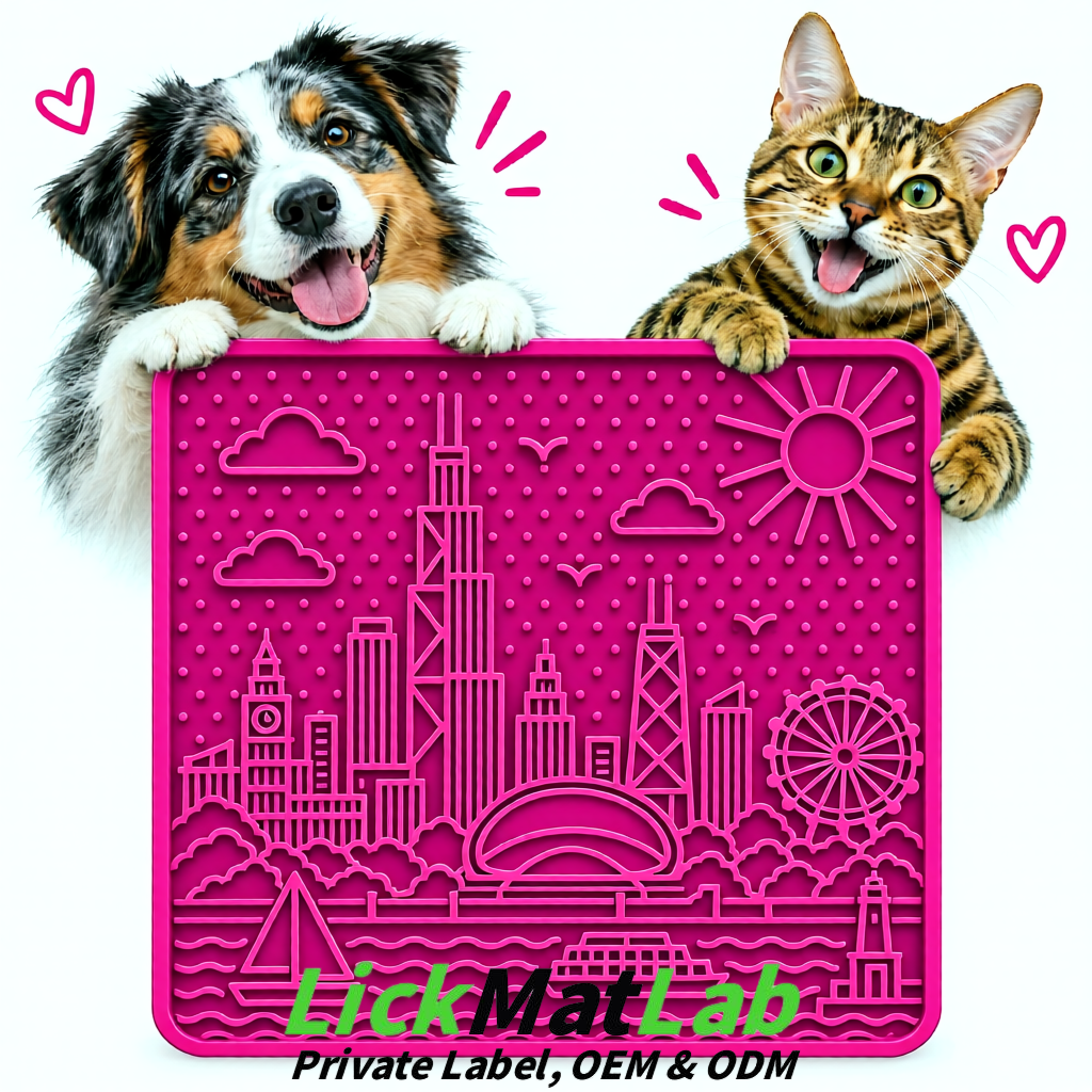 Magenta Chicago Skyline Lick Mats for Dogs & Cats | Private Label
