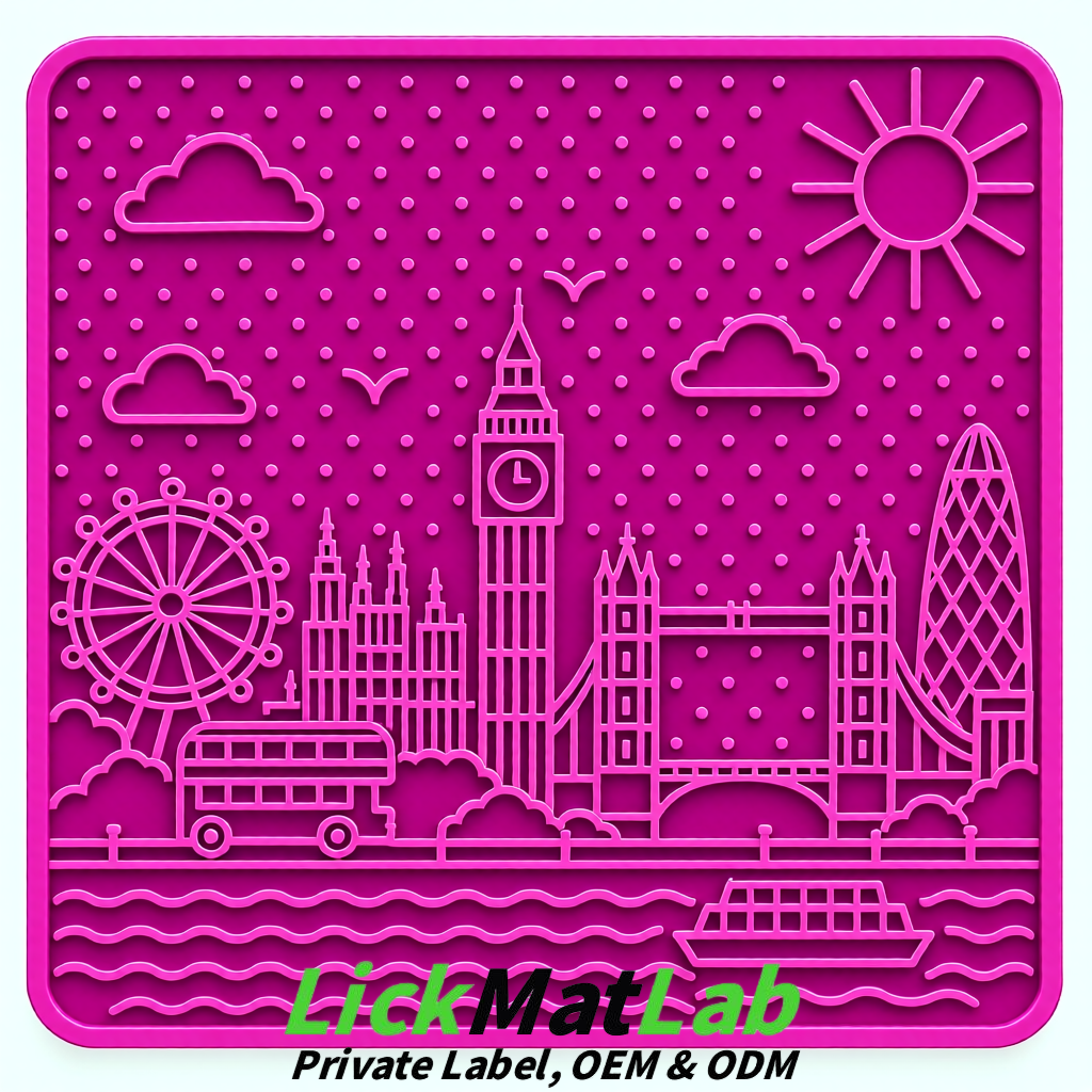 Magenta London-Themed Lick Mats for Dogs & Cats | Custom Logo