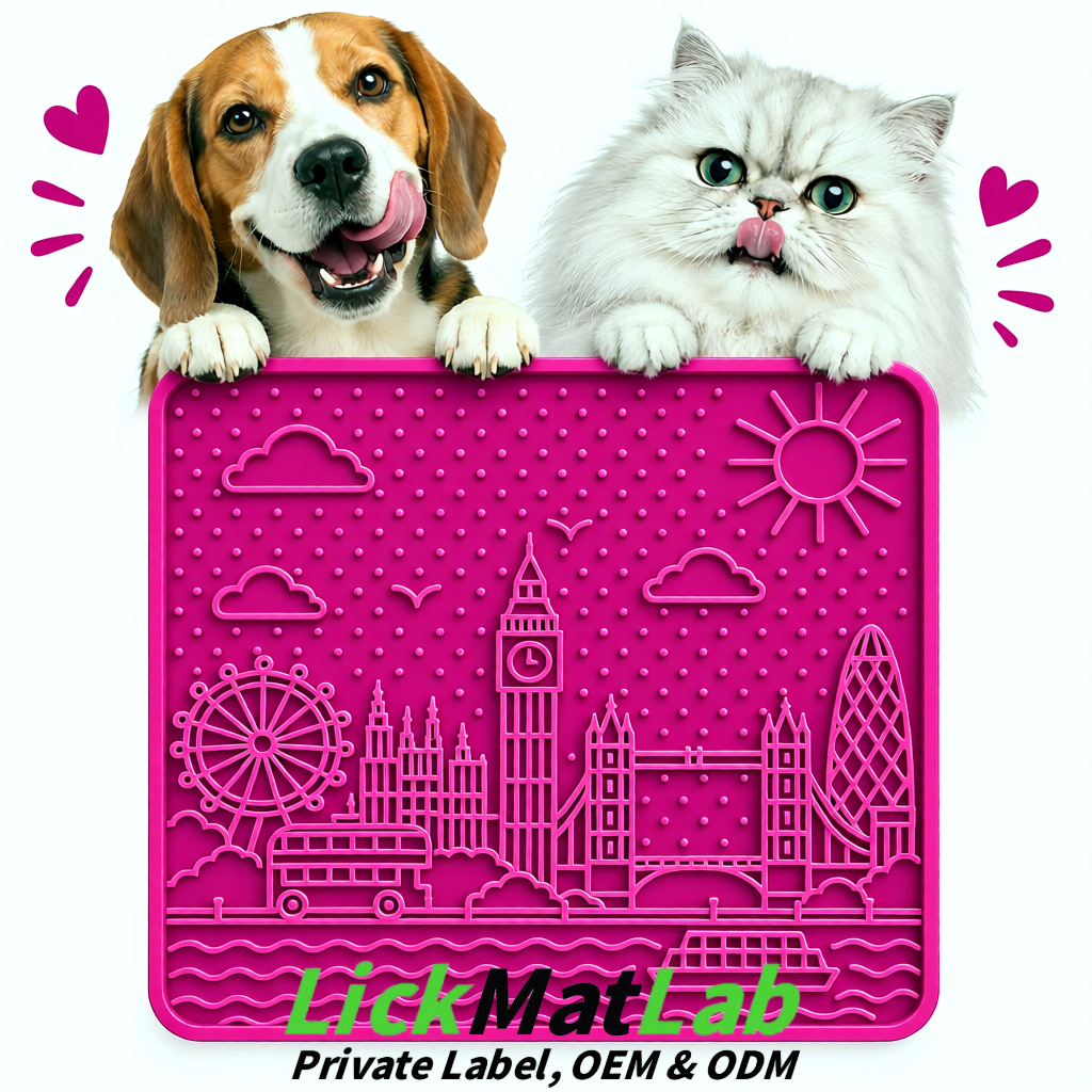 Magenta London-Themed Lick Mats for Dogs & Cats | Custom Logo