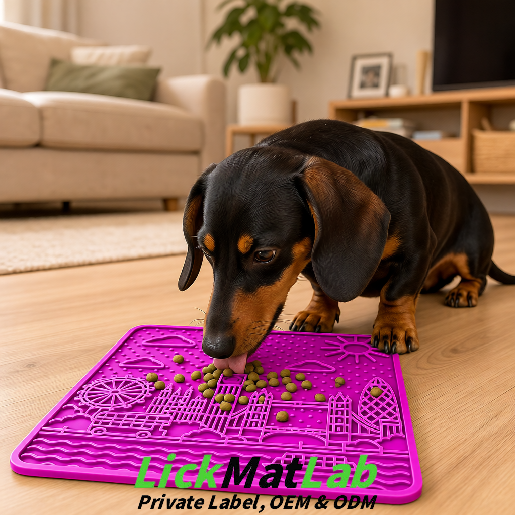 Magenta London-Themed Lick Mats for Dogs & Cats | Custom Logo