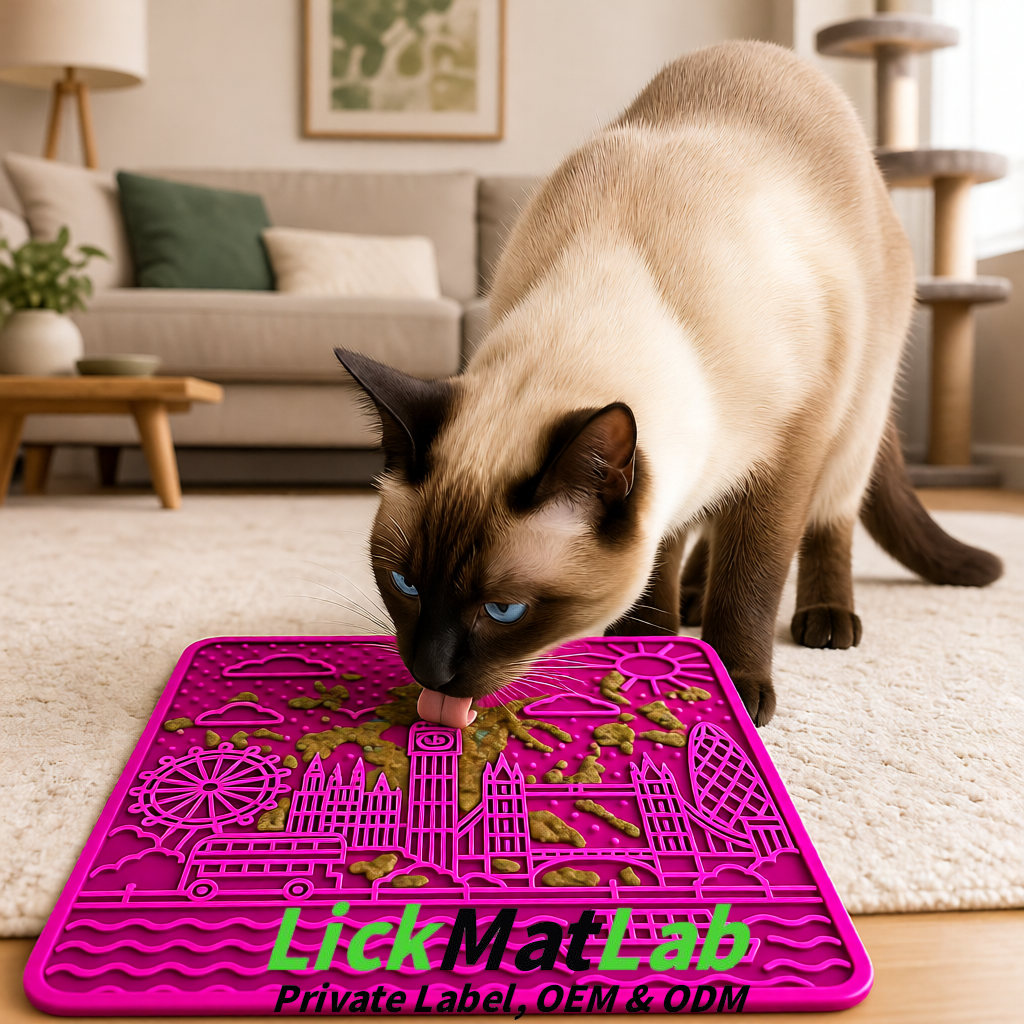 Magenta London-Themed Lick Mats for Dogs & Cats | Custom Logo