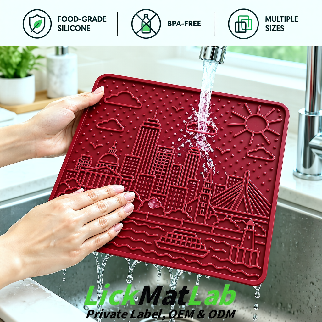 Maroon Boston Urban Design Lick Mats For Cat & Dog | OEM/ODM Manufacturer