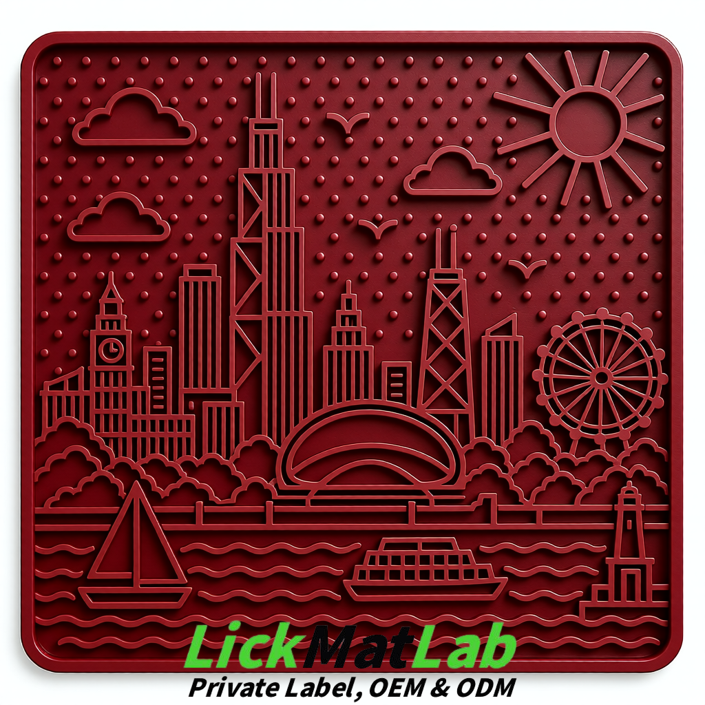 Maroon Chicago Skyline Lick Mats for Dogs & Cats | Private Label