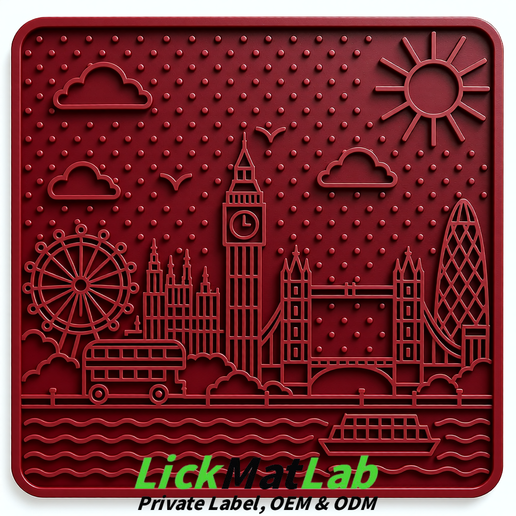 Maroon London-Themed Lick Mats for Dogs & Cats | Custom Logo