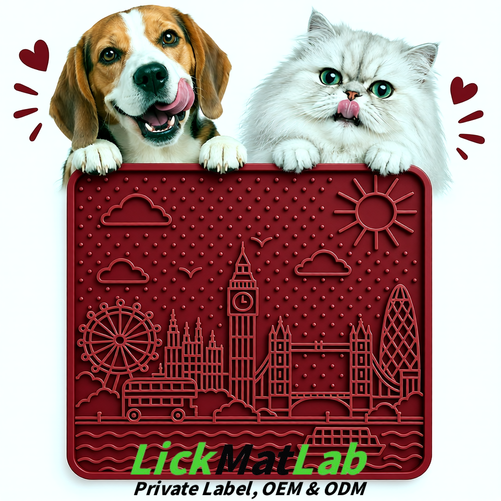 Maroon London-Themed Lick Mats for Dogs & Cats | Custom Logo