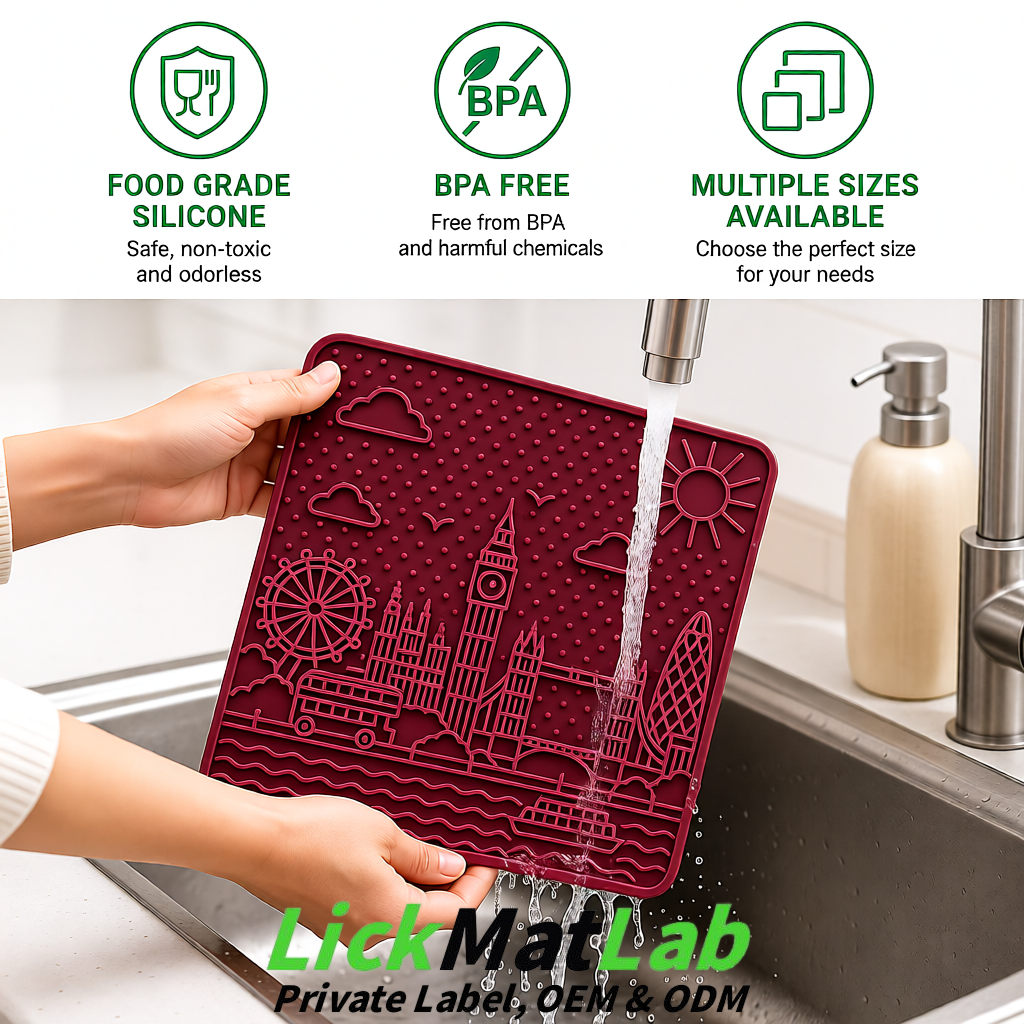 Maroon London-Themed Lick Mats for Dogs & Cats | Custom Logo