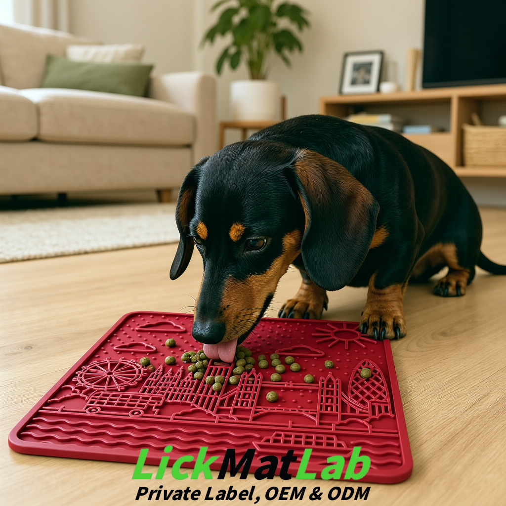 Maroon London-Themed Lick Mats for Dogs & Cats | Custom Logo