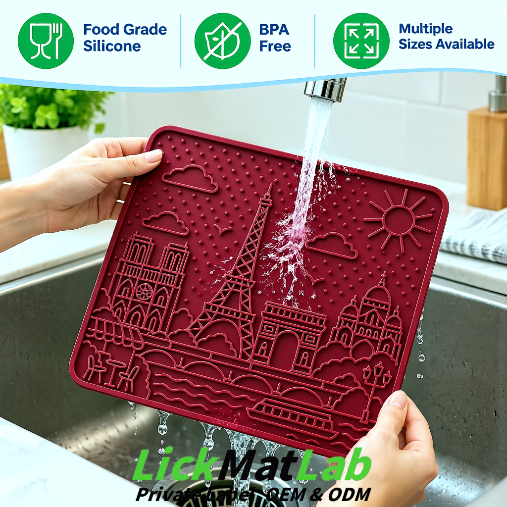 Maroon French-Inspired Paris Lick Mats for Pets | Private Label