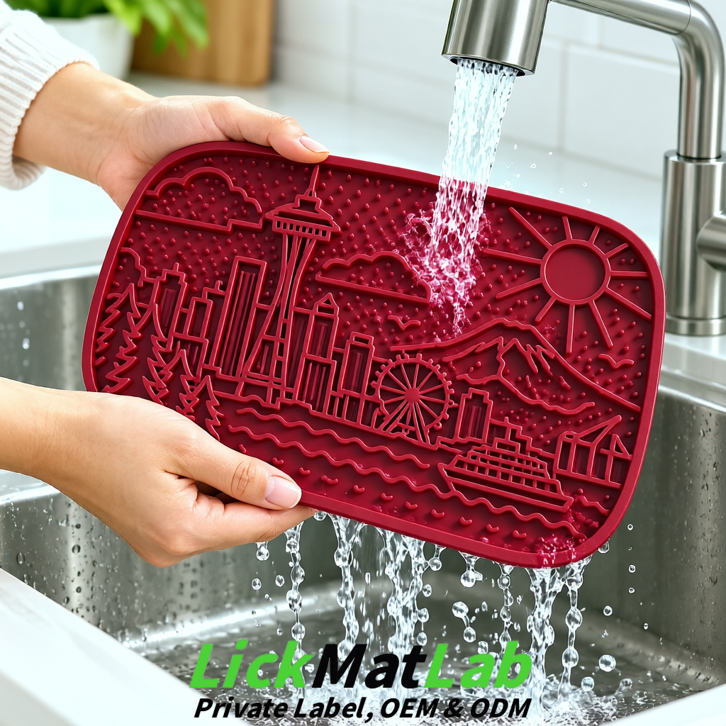 Maroon Seattle City-Themed Lick Mats for Pets | Private Label