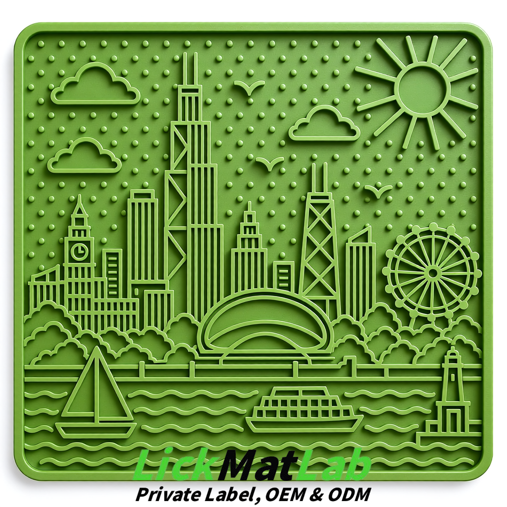 Matcha Green Chicago Skyline Lick Mats for Dogs & Cats | Private Label
