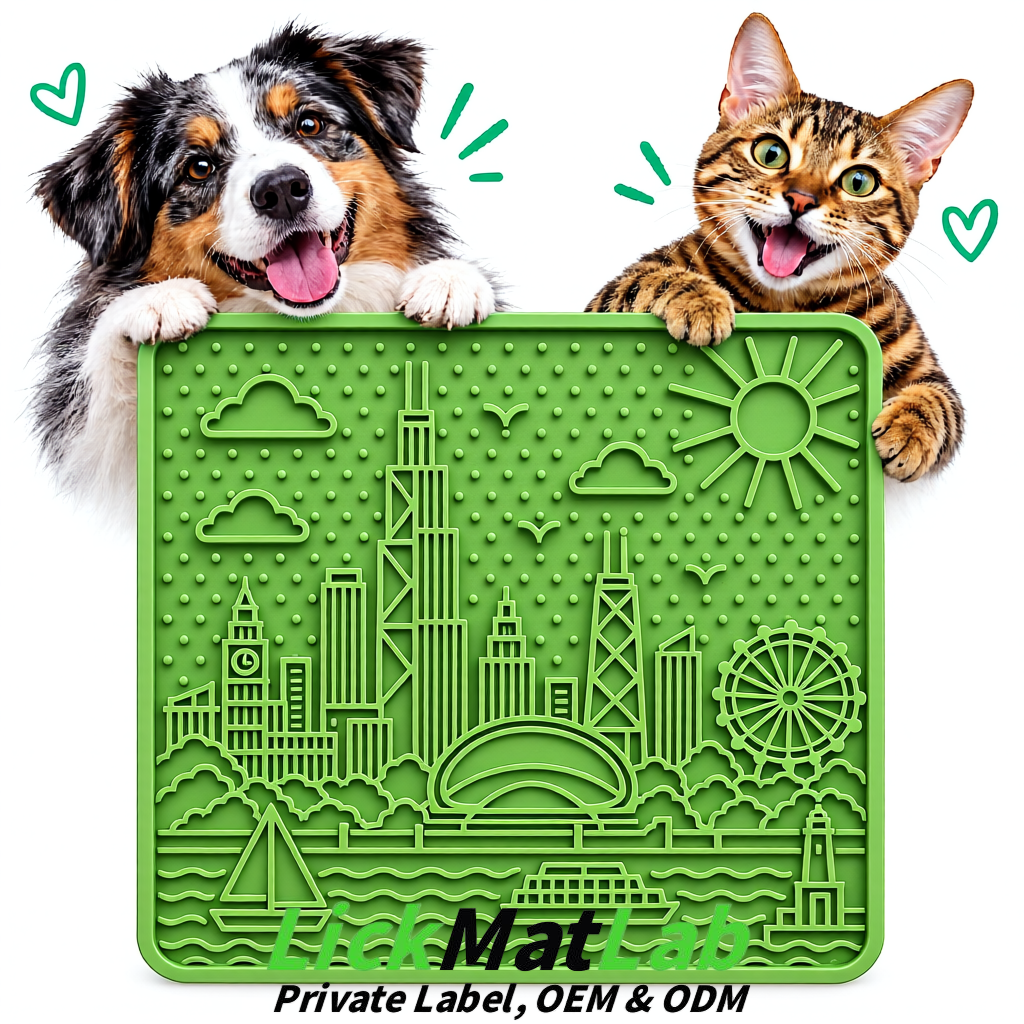 Matcha Green Chicago Skyline Lick Mats for Dogs & Cats | Private Label