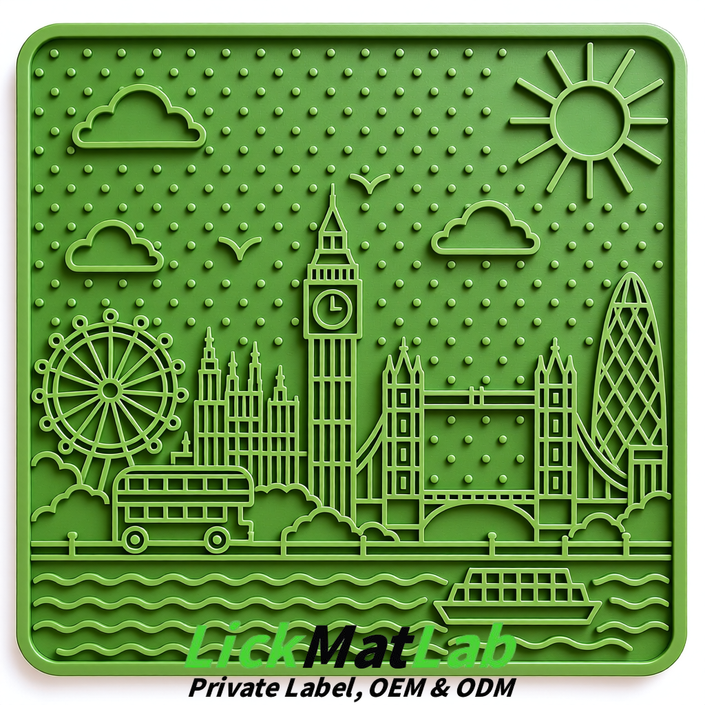 Matcha Green London-Themed Lick Mats for Dogs & Cats | Custom Logo