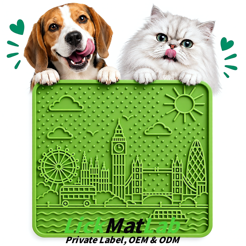 Matcha Green London-Themed Lick Mats for Dogs & Cats | Custom Logo
