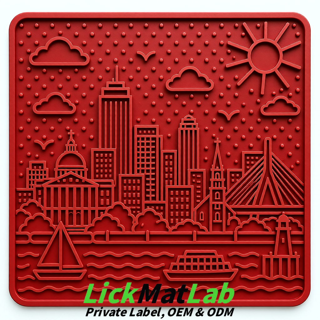 Matte Red Boston Urban Design Lick Mats For Cat & Dog | OEM/ODM Manufacturer