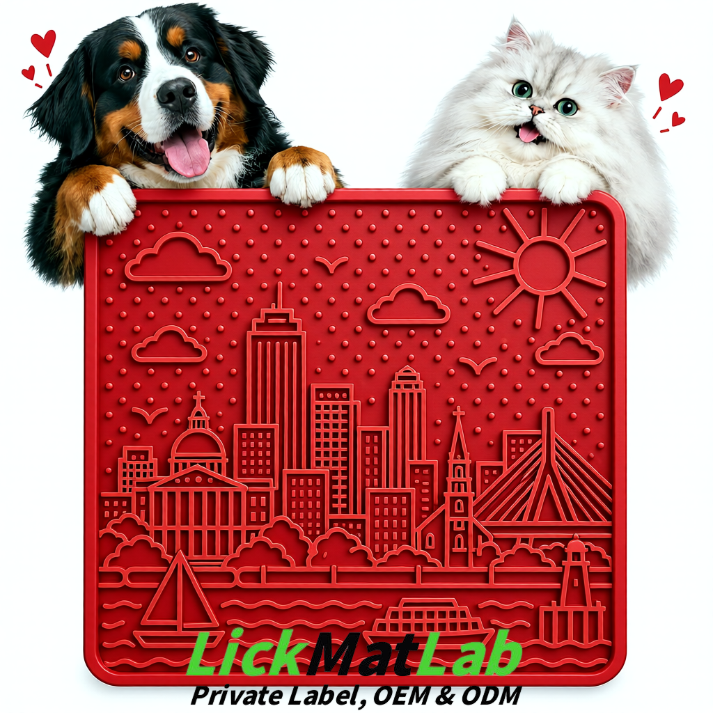 Matte Red Boston Urban Design Lick Mats For Cat & Dog | OEM/ODM Manufacturer
