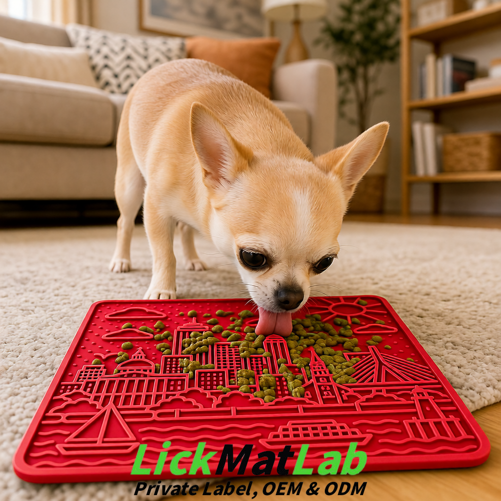 Matte Red Boston Urban Design Lick Mats For Cat & Dog | OEM/ODM Manufacturer