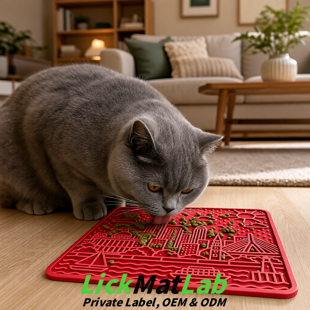 Matte Red Boston Urban Design Lick Mats For Cat & Dog | OEM/ODM Manufacturer
