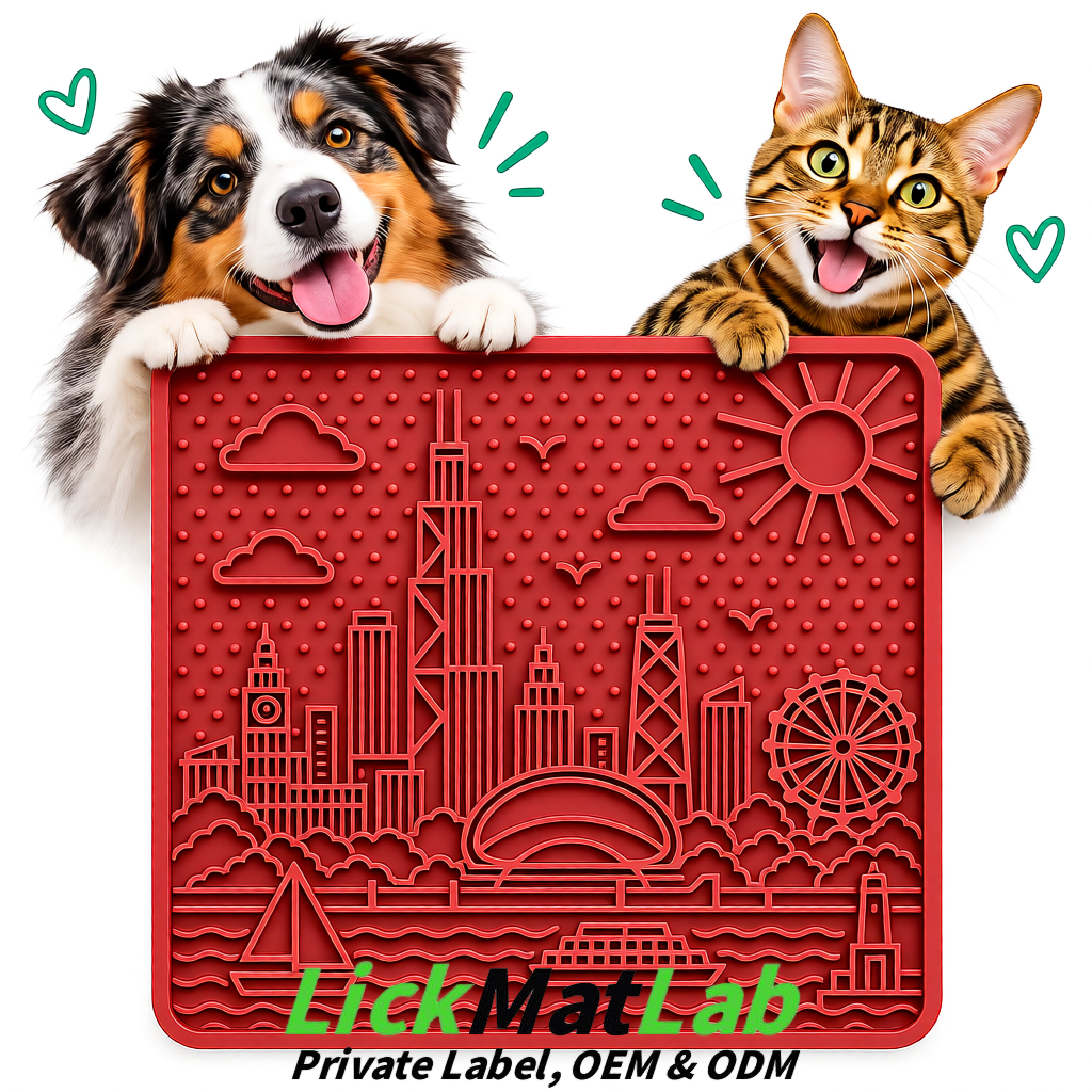 Matte Red Chicago Skyline Lick Mats for Dogs & Cats | Private Label
