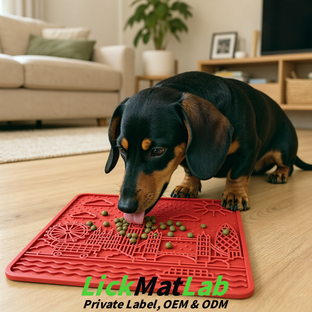 Matte Red London-Themed Lick Mats for Dogs & Cats | Custom Logo Matte Red London-Themed Lick Mats for Dogs & Cats | Custom Logo