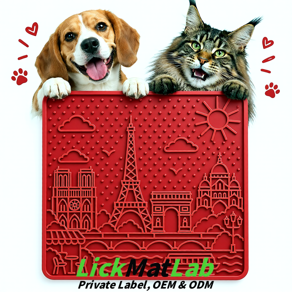 Matte Red French-Inspired Paris Lick Mats for Pets | Private Label