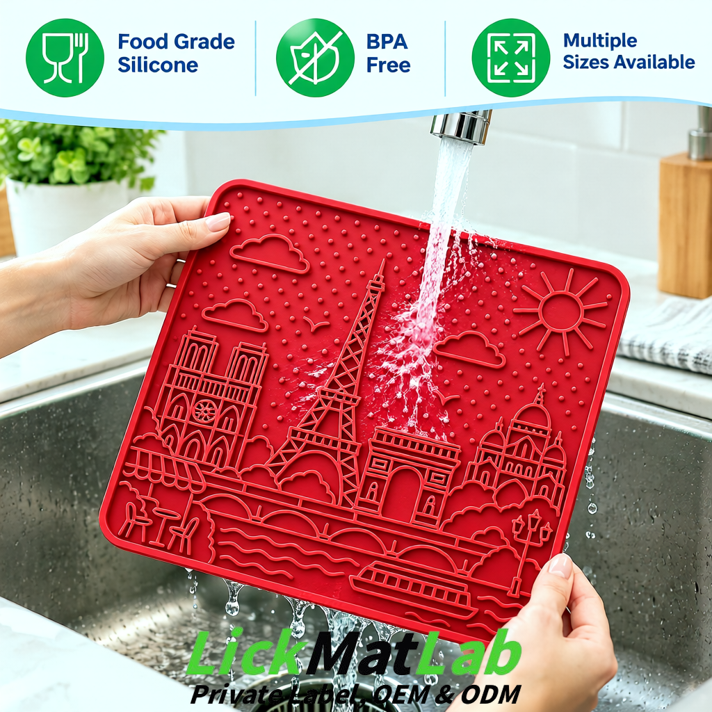 Matte Red French-Inspired Paris Lick Mats for Pets | Private Label