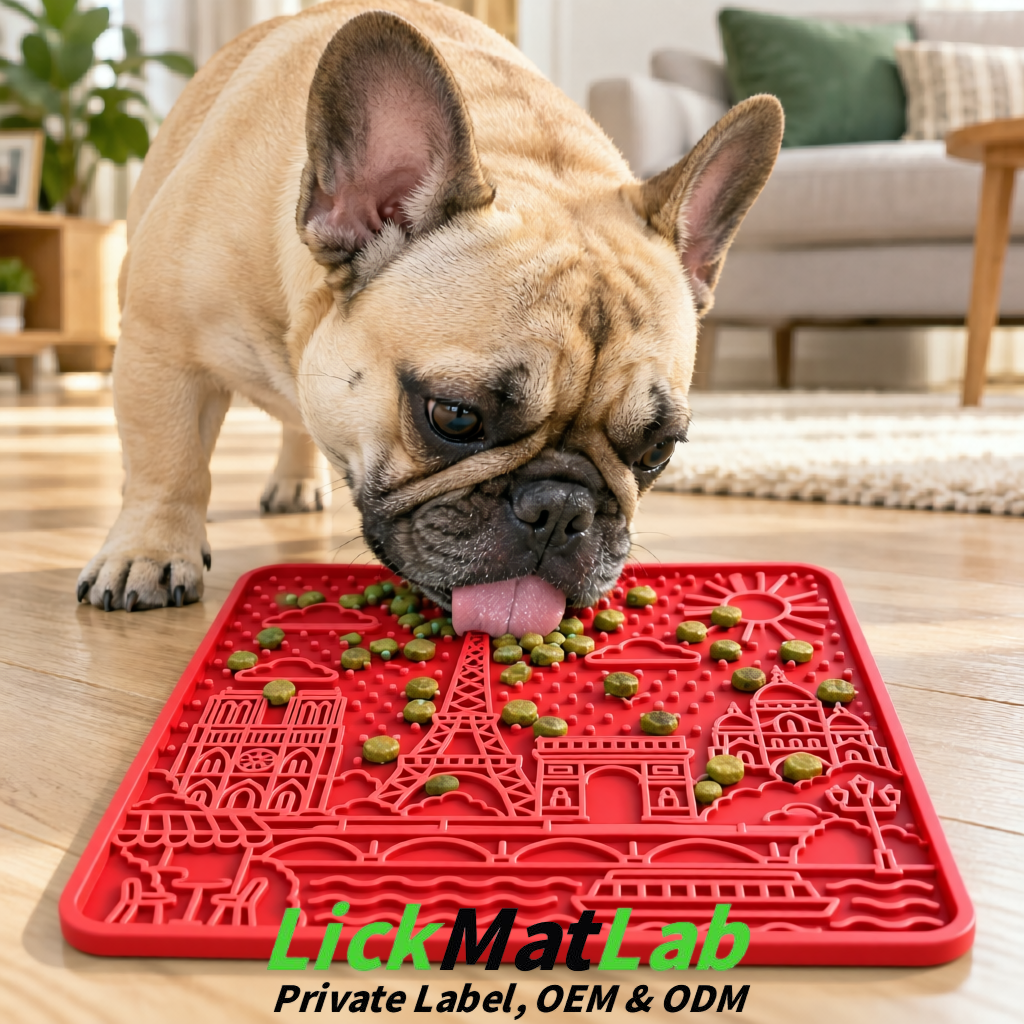 Matte Red French-Inspired Paris Lick Mats for Pets | Private Label