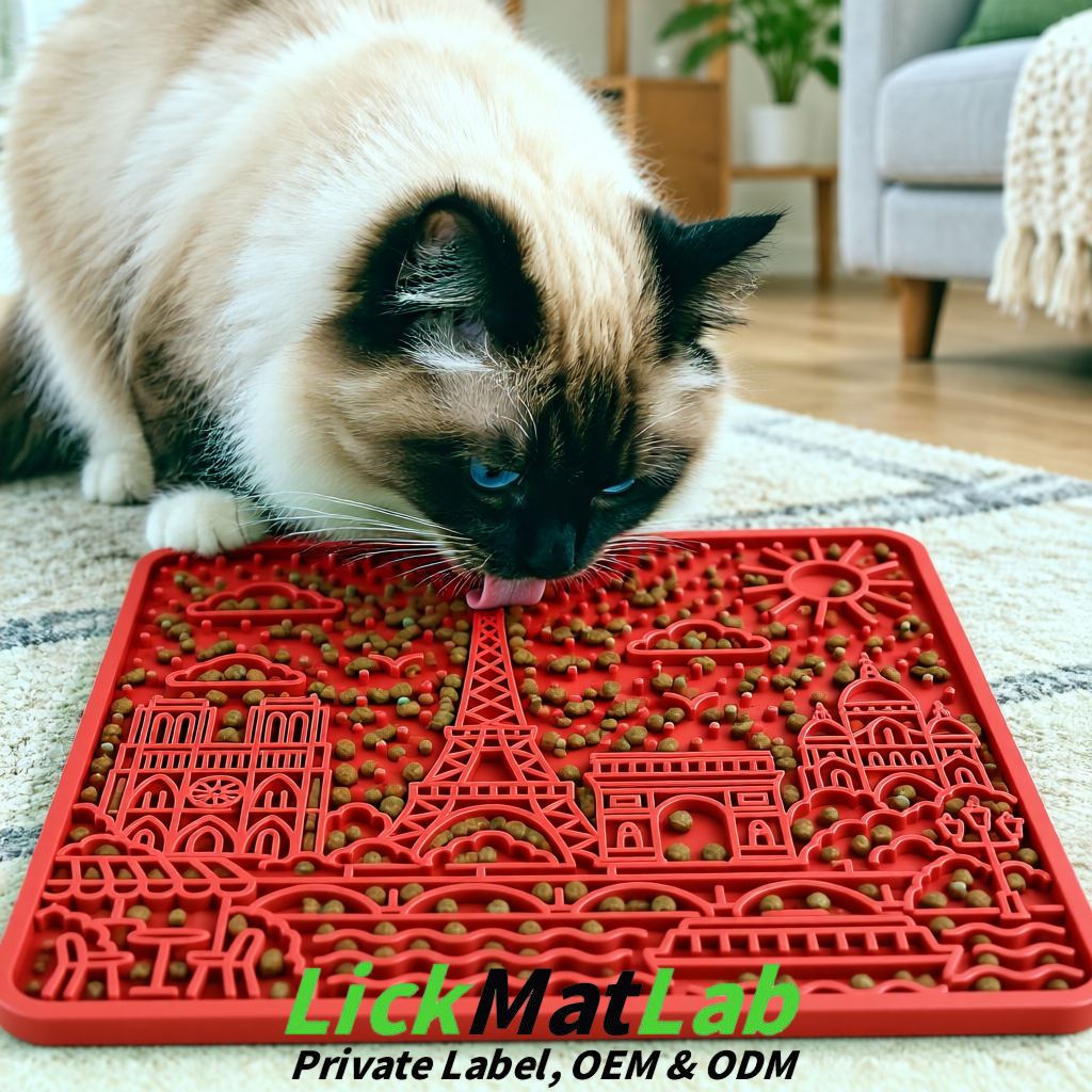Matte Red French-Inspired Paris Lick Mats for Pets | Private Label