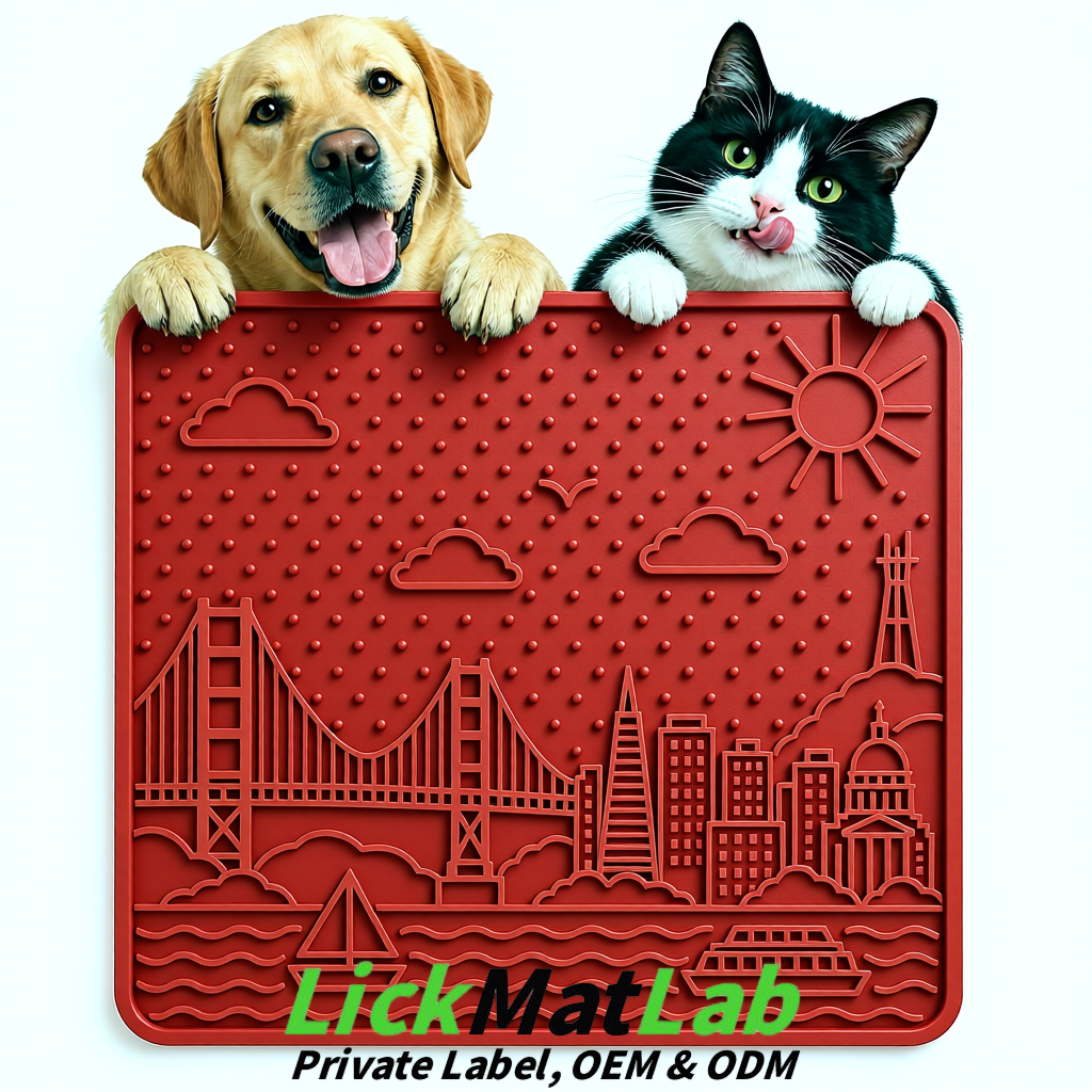 Matte Red Bayside San Francisco Lick Mats | Private Label for Pets