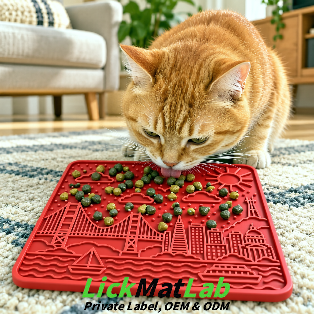 Matte Red Bayside San Francisco Lick Mats | Private Label for Pets