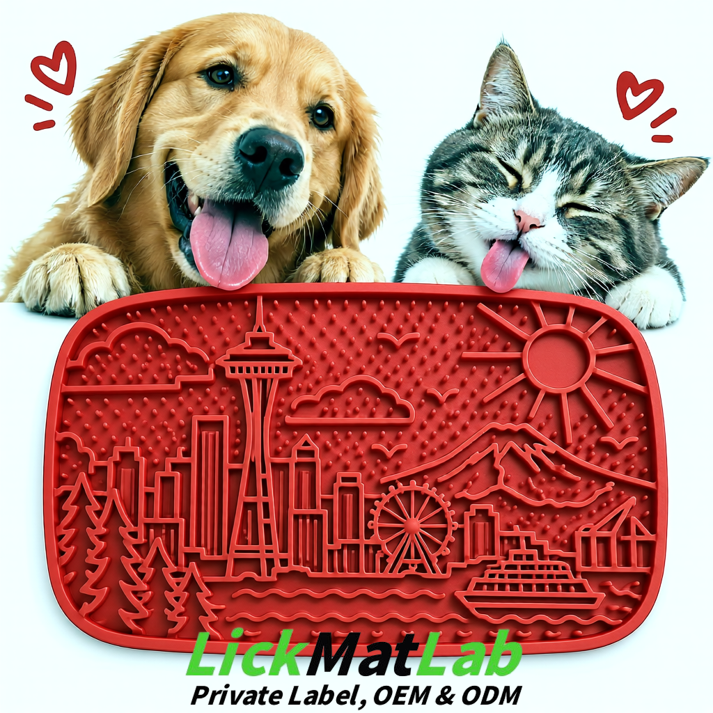 Matte Red Seattle City-Themed Lick Mats for Pets | Private Label