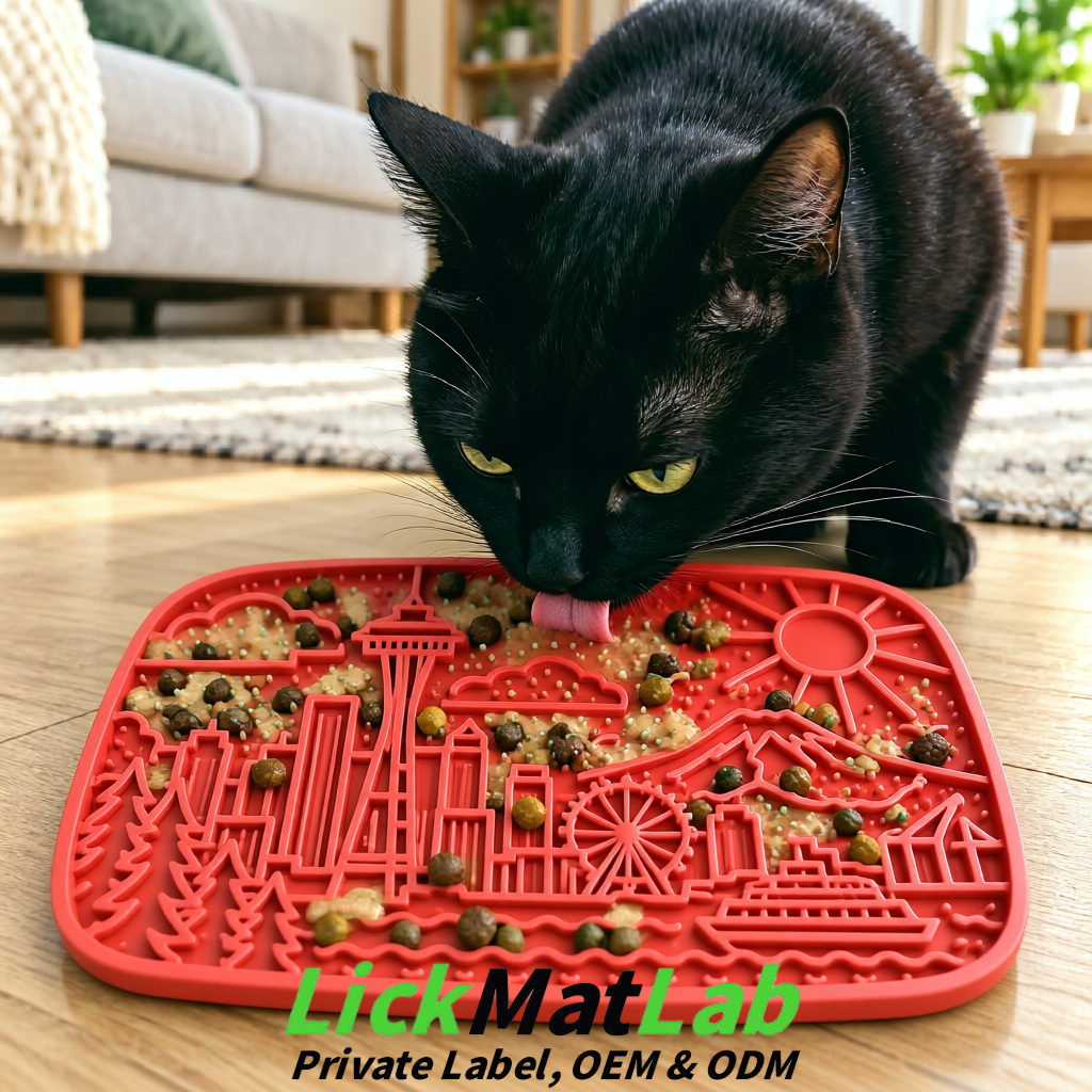 Matte Red Seattle City-Themed Lick Mats for Pets | Private Label