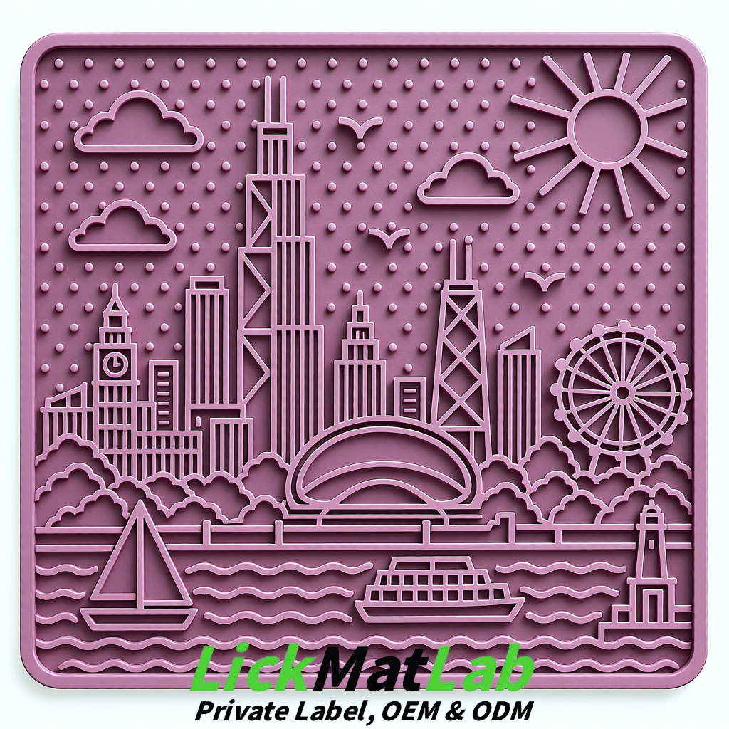 Mauve Chicago Skyline Lick Mats for Dogs & Cats | Private Label