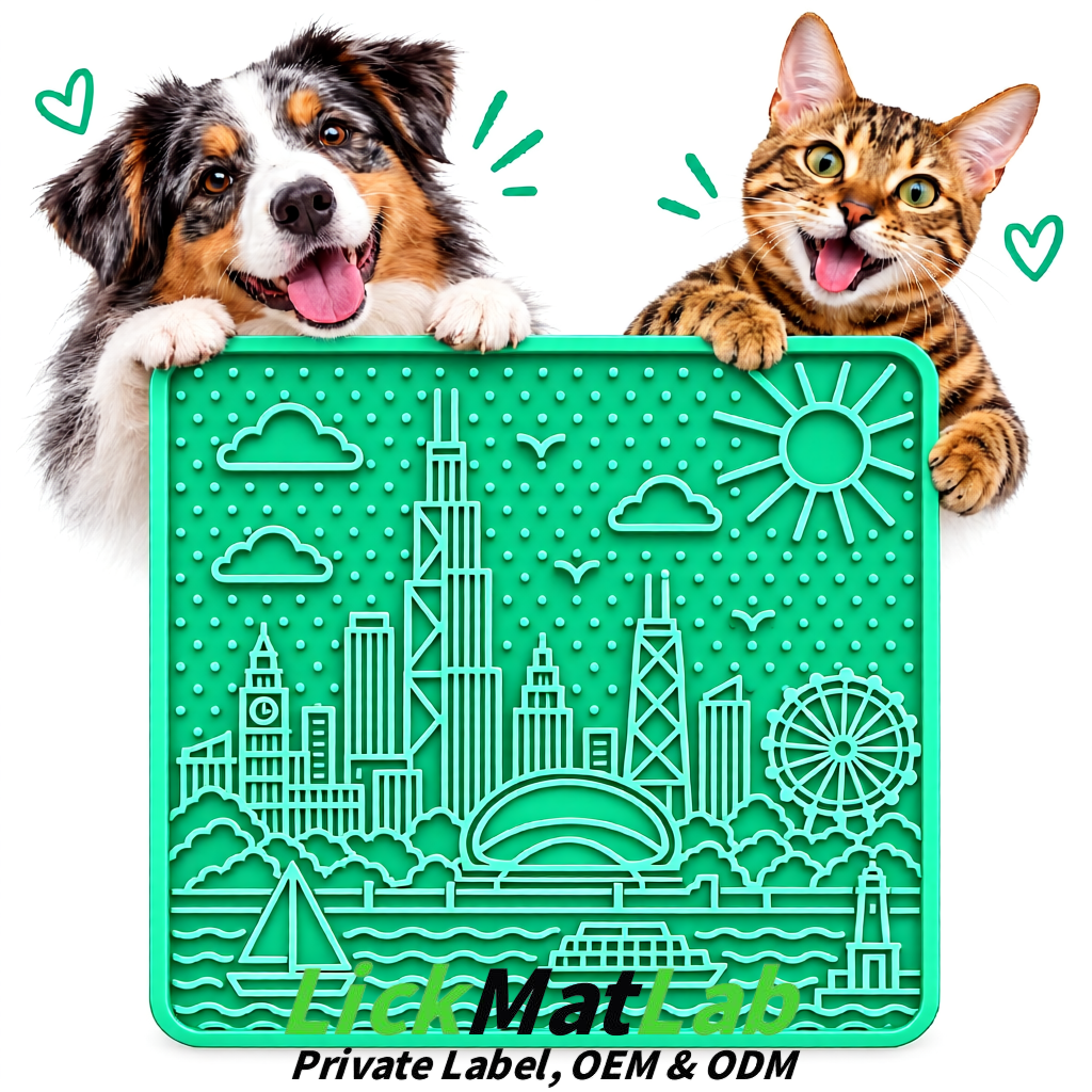 Mint Green Chicago Skyline Lick Mats for Dogs & Cats | Private Label