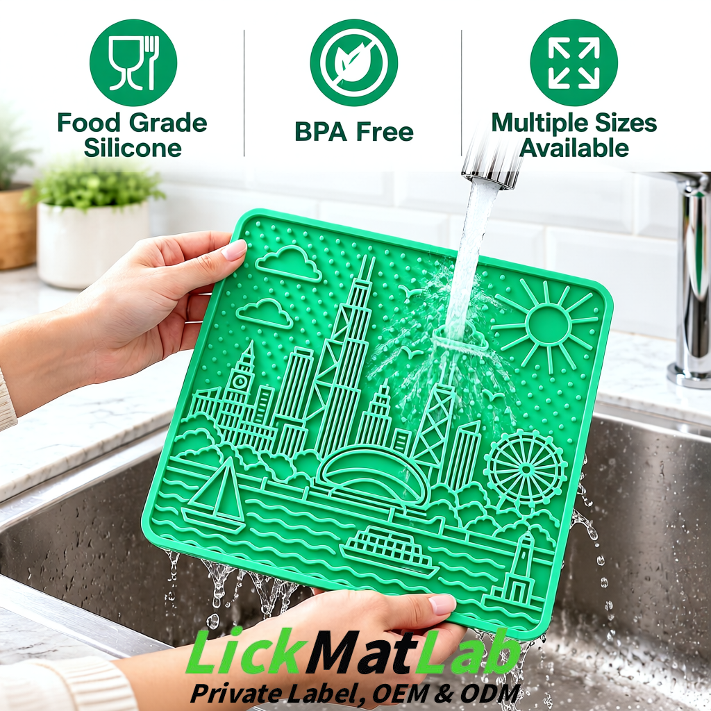Mint Green Chicago Skyline Lick Mats for Dogs & Cats | Private Label