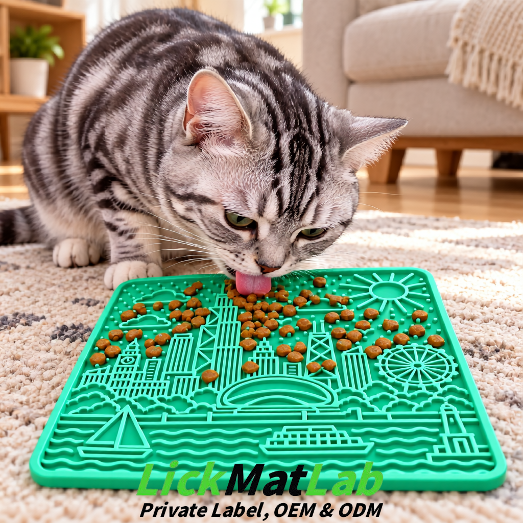 Mint Green Chicago Skyline Lick Mats for Dogs & Cats | Private Label