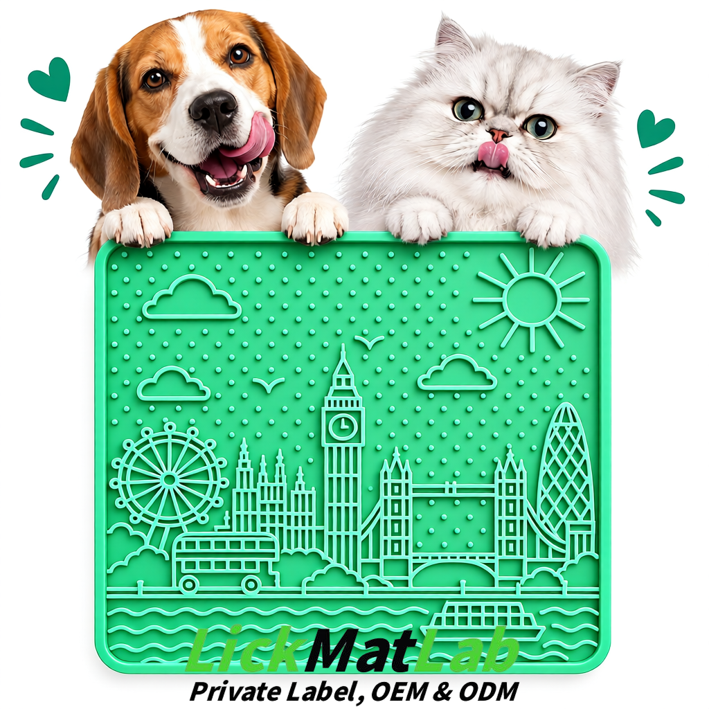 Mint Green London-Themed Lick Mats for Dogs & Cats | Custom Logo