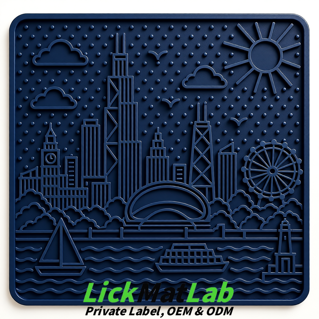 Navy Blue Chicago Skyline Lick Mats for Dogs & Cats | Private Label