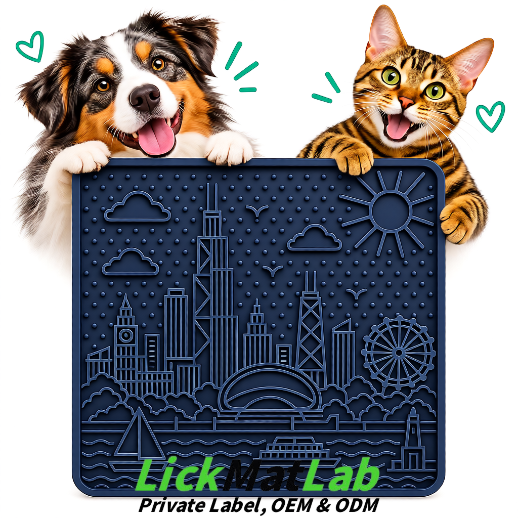Navy Blue Chicago Skyline Lick Mats for Dogs & Cats | Private Label