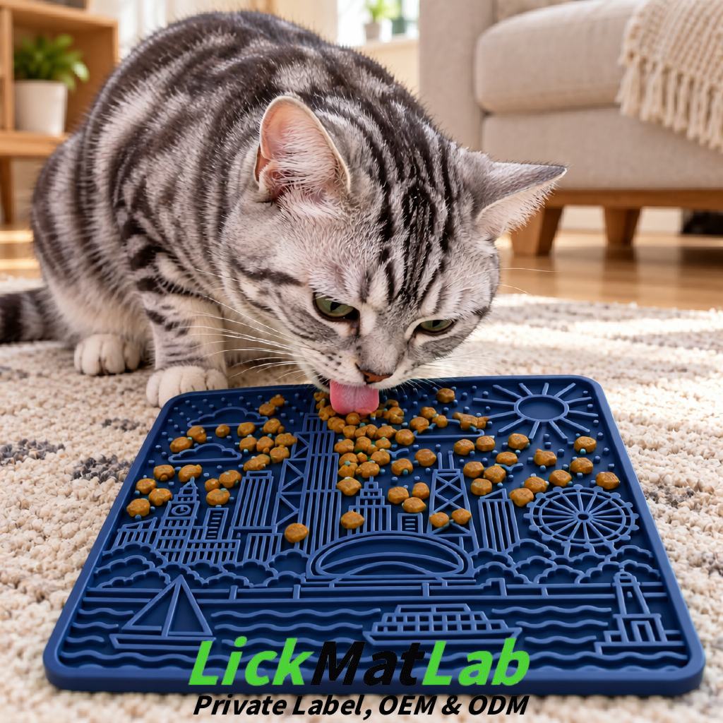 Navy Blue Chicago Skyline Lick Mats for Dogs & Cats | Private Label