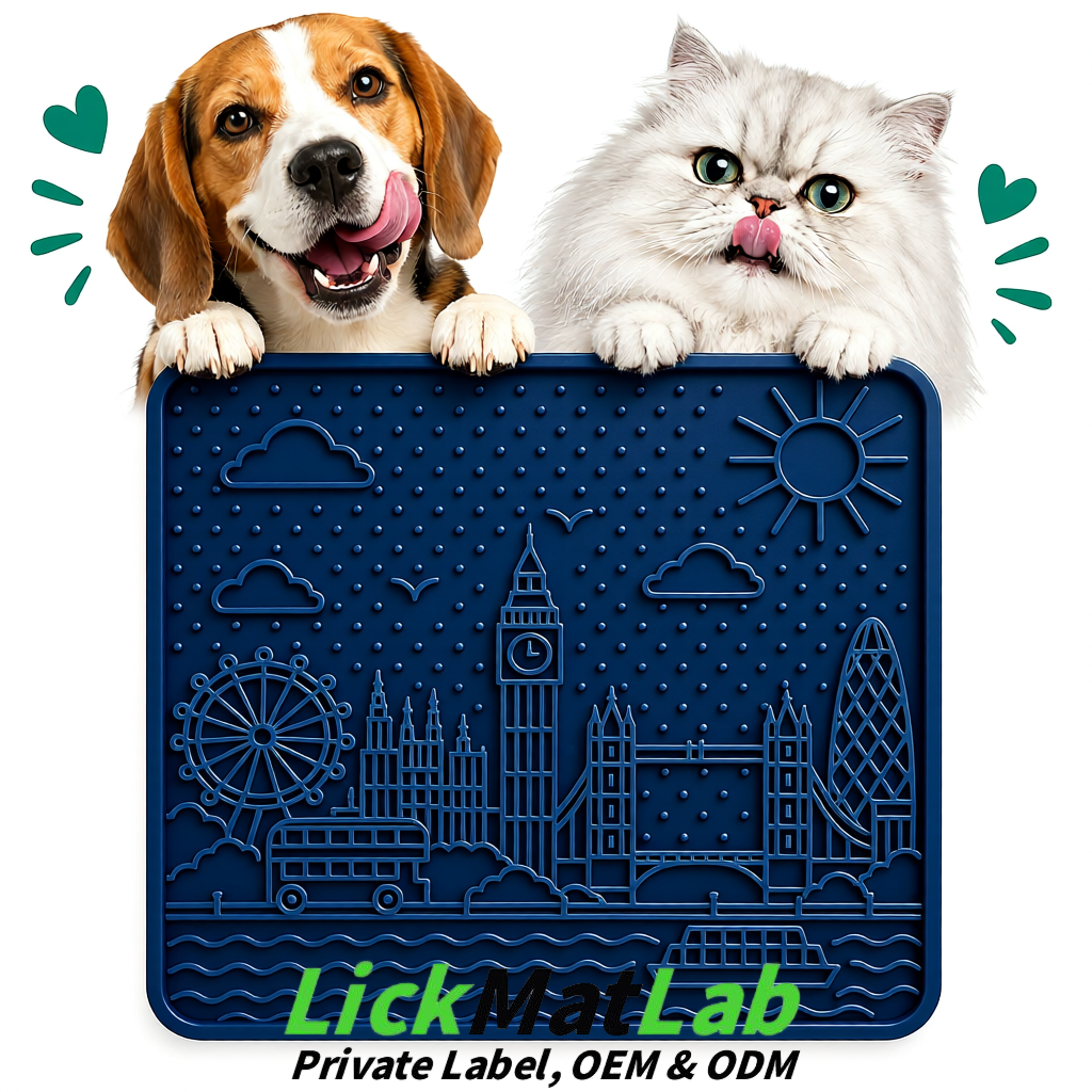 Navy Blue London-Themed Lick Mats for Dogs & Cats | Custom Logo