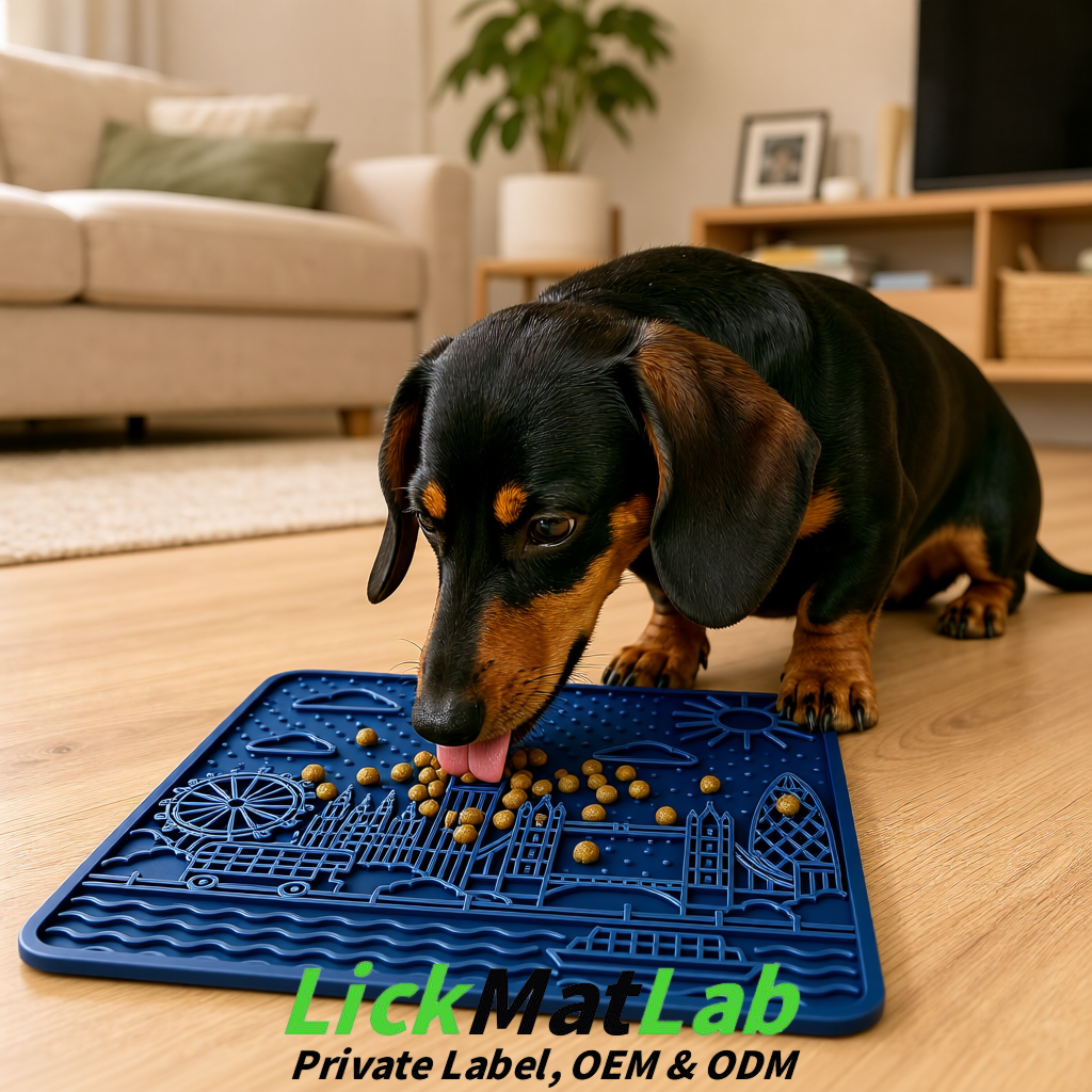 Navy Blue London-Themed Lick Mats for Dogs & Cats | Custom Logo