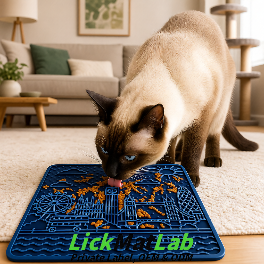 Navy Blue London-Themed Lick Mats for Dogs & Cats | Custom Logo