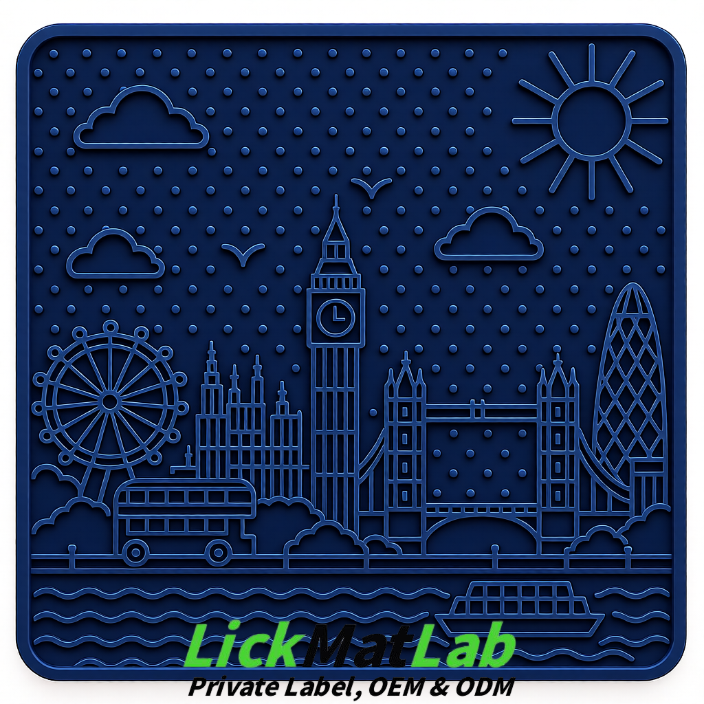 Navy Blue London-Themed Lick Mats for Dogs & Cats | Custom Logo