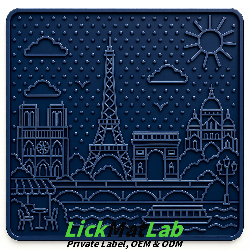 Navy Blue French-Inspired Paris Lick Mats for Pets | Private Label